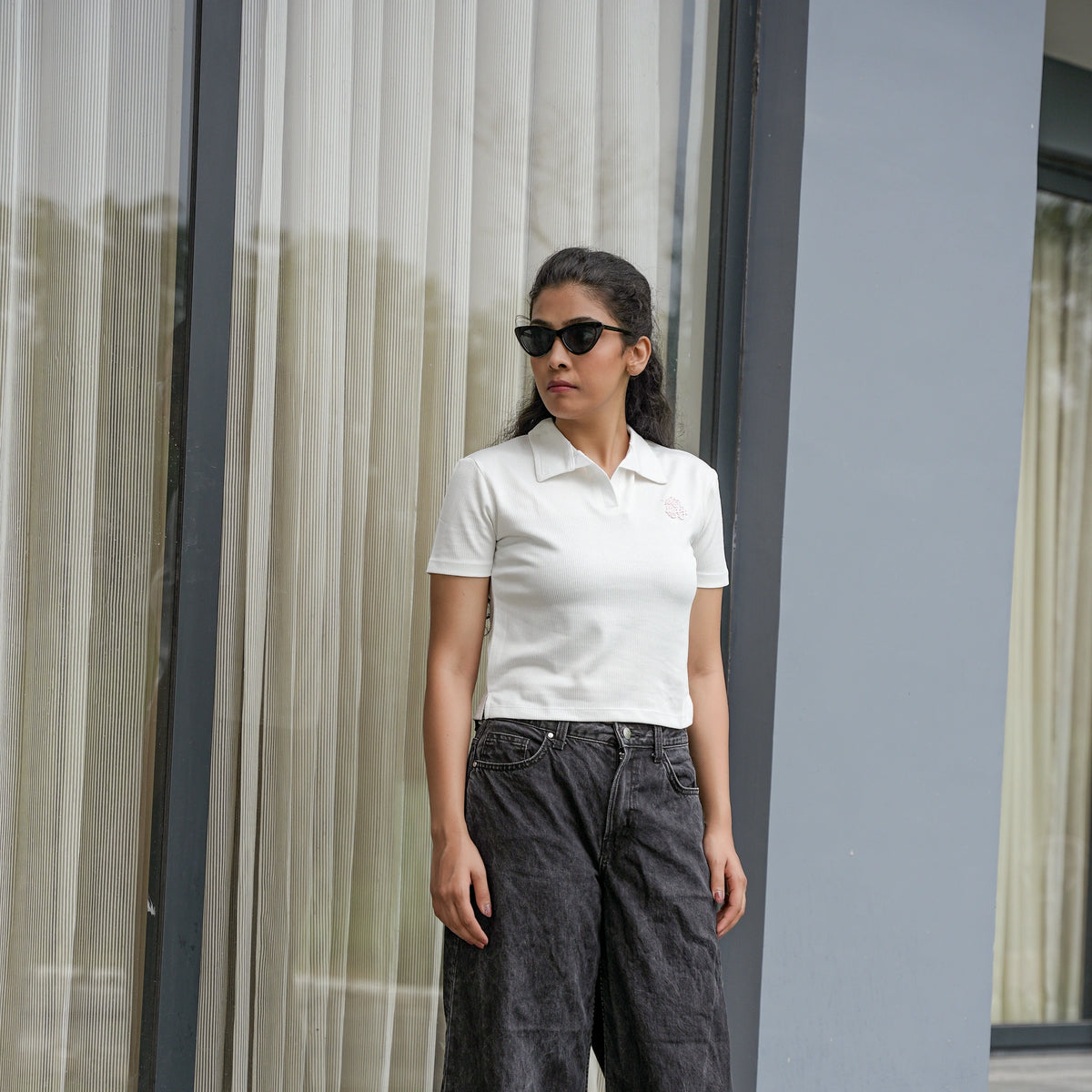 Women's Ribbed Polo Crop T-Shirt - image 6