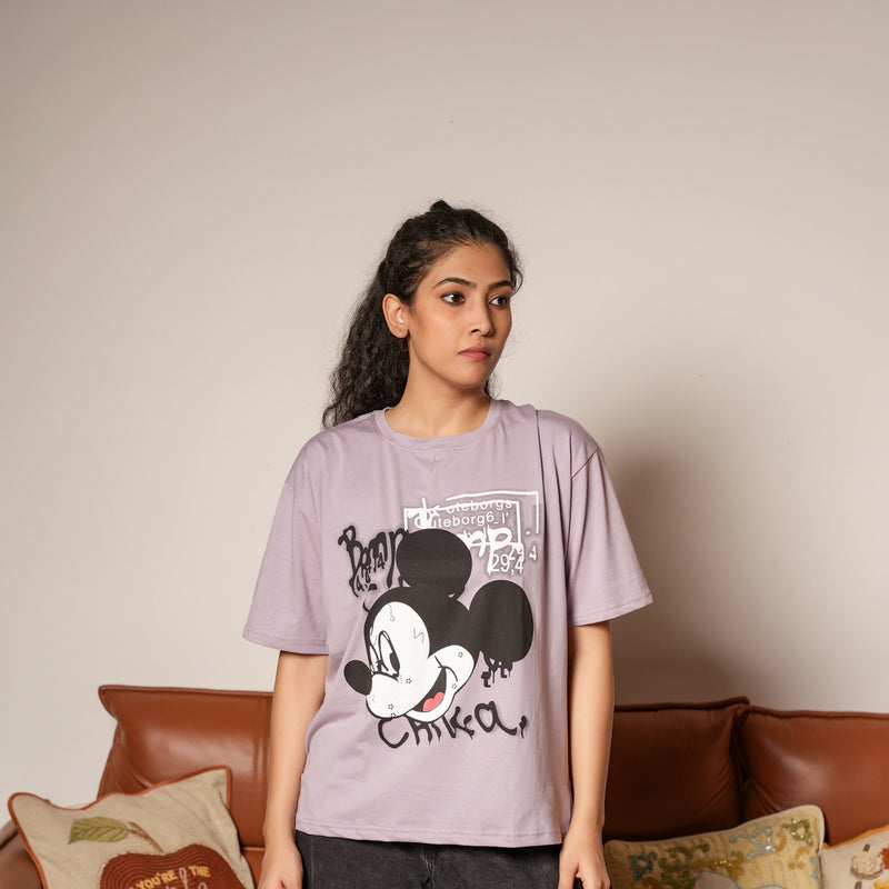 Women's Oversized T-Shirt – Winking Mickey Graphic Print