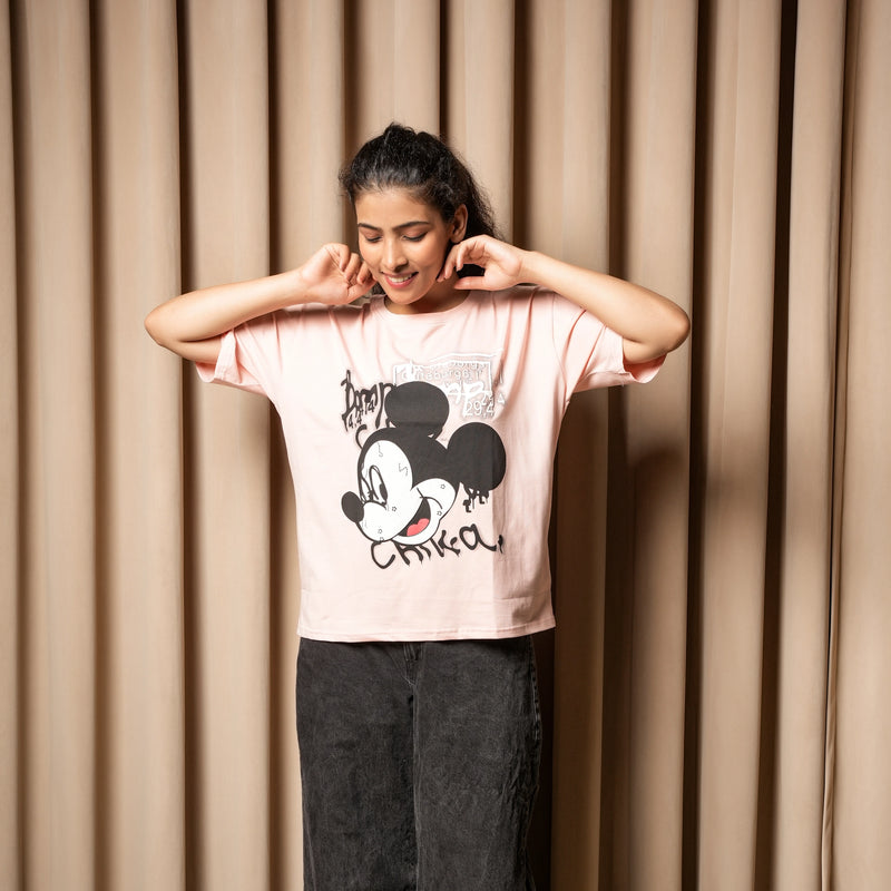 Women's Oversized T-Shirt – Winking Mickey Graphic Print