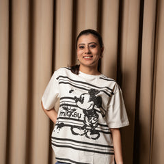 Women's Oversized T-Shirt – Striped Mickey Graphic