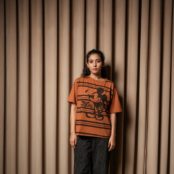 Women's Oversized T-Shirt – Striped Mickey Graphic