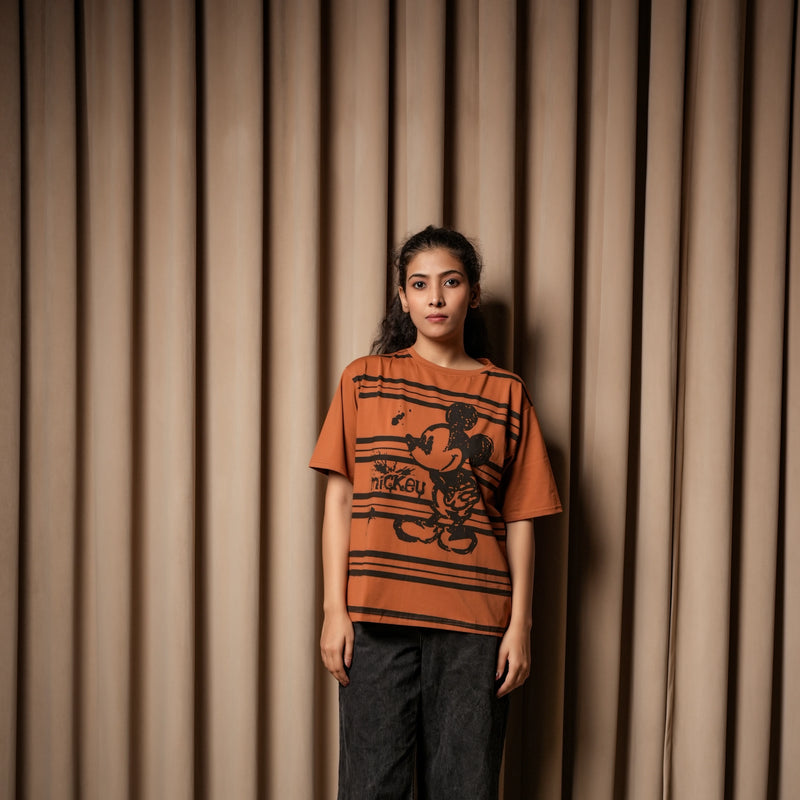 Women's Oversized T-Shirt – Striped Mickey Graphic