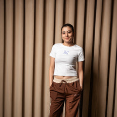 Women's Slim Fit Crop T-Shirt with Smiley Embroidery