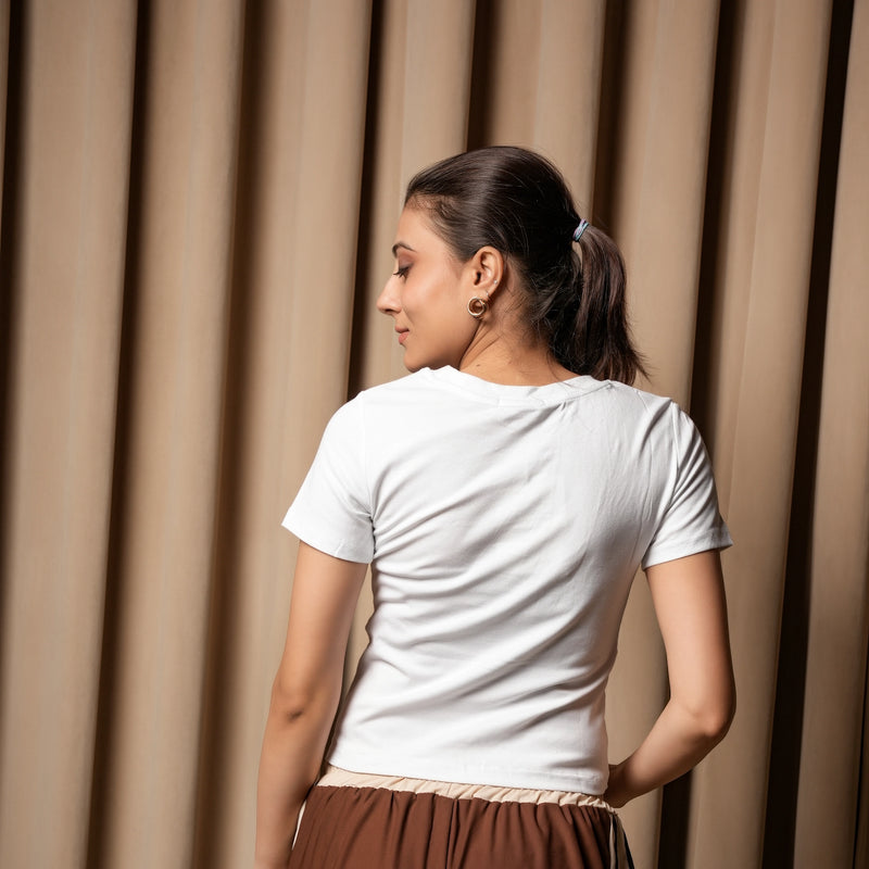Women's Slim Fit Crop T-Shirt with Smiley Embroidery