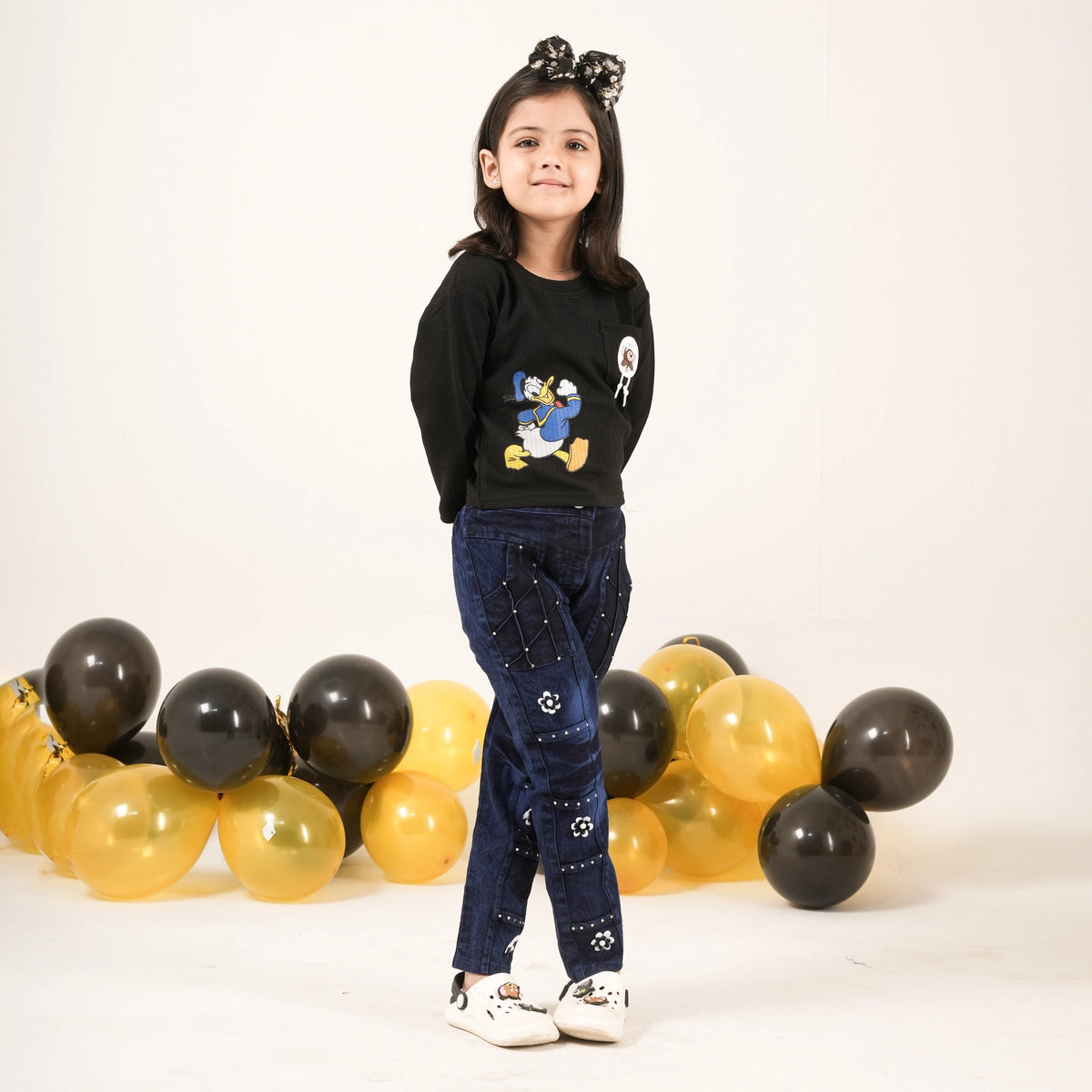 Girls Black Cartoon Print T-Shirt – Stylish Kids Casual Wear - image 1