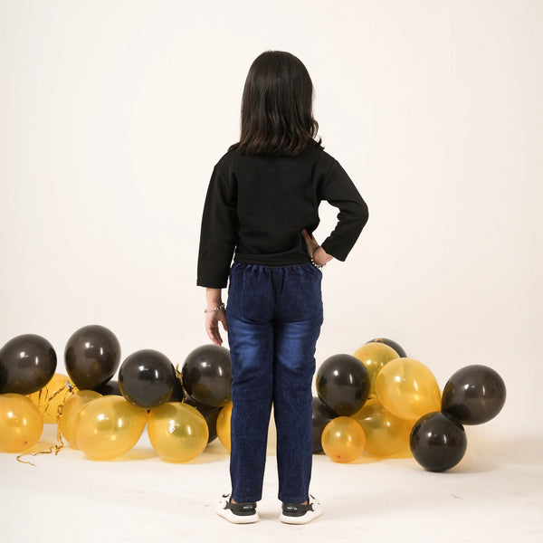 Girls Black Cartoon Print T-Shirt – Stylish Kids Casual Wear