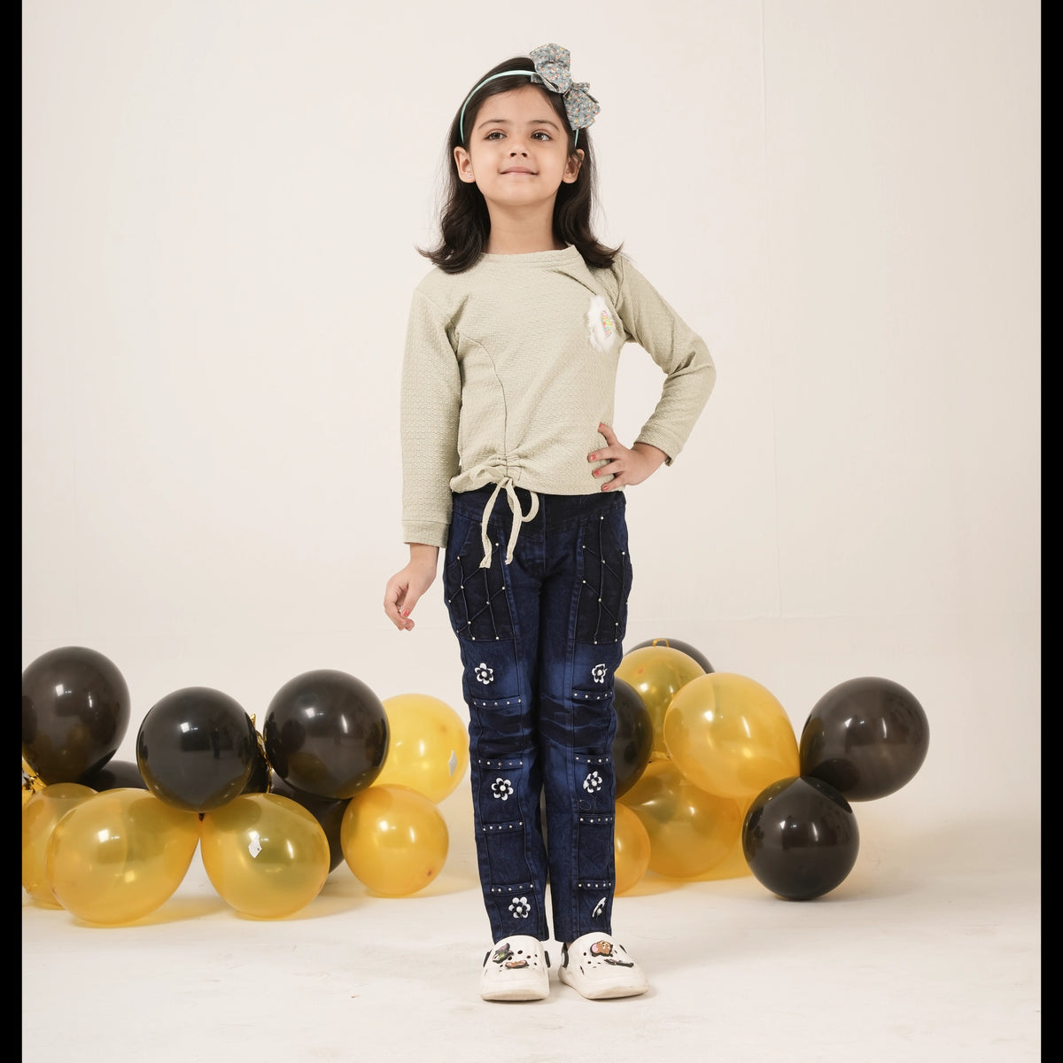 Girls Light Green Top with Floral Applique – Casual Stylish Kidswear - image 2