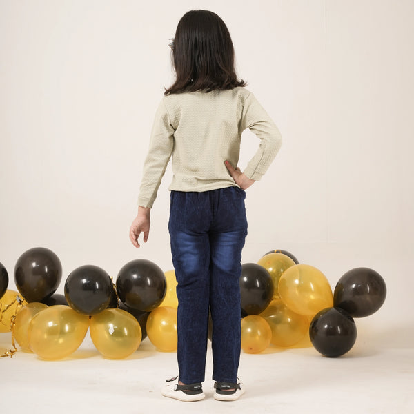 Girls Light Green Top with Floral Applique – Casual Stylish Kidswear