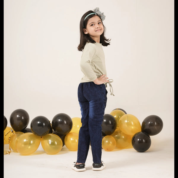 Girls Light Green Top with Floral Applique – Casual Stylish Kidswear