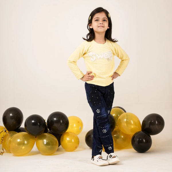 Girls Yellow Full Sleeve T-Shirt with Sweet Print – Casual Stylish Kidswear