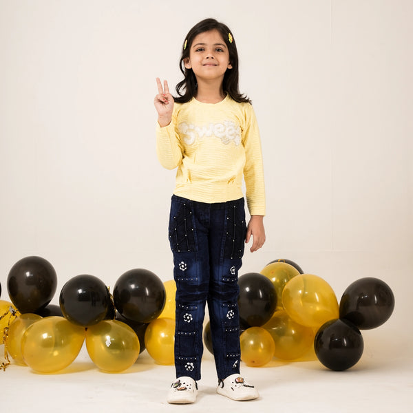 Girls Yellow Full Sleeve T-Shirt with Sweet Print – Casual Stylish Kidswear
