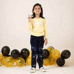 Girls Yellow Full Sleeve T-Shirt with Sweet Print – Casual Stylish Kidswear