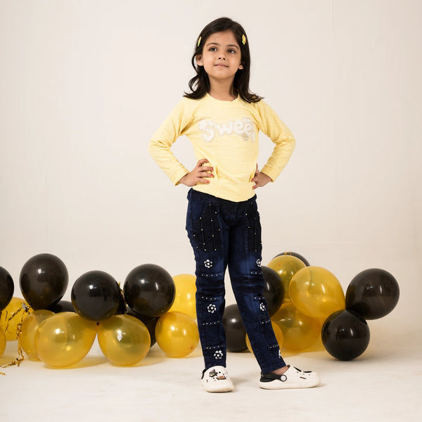 Girls Yellow Full Sleeve T-Shirt with Sweet Print – Casual Stylish Kidswear