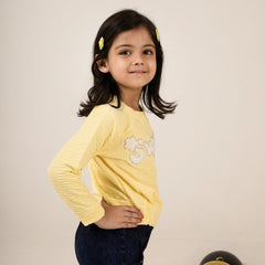 Girls Yellow Full Sleeve T-Shirt with Sweet Print – Casual Stylish Kidswear