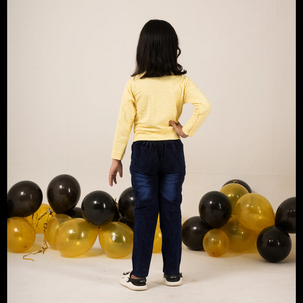 Girls Yellow Full Sleeve T-Shirt with Sweet Print – Casual Stylish Kidswear