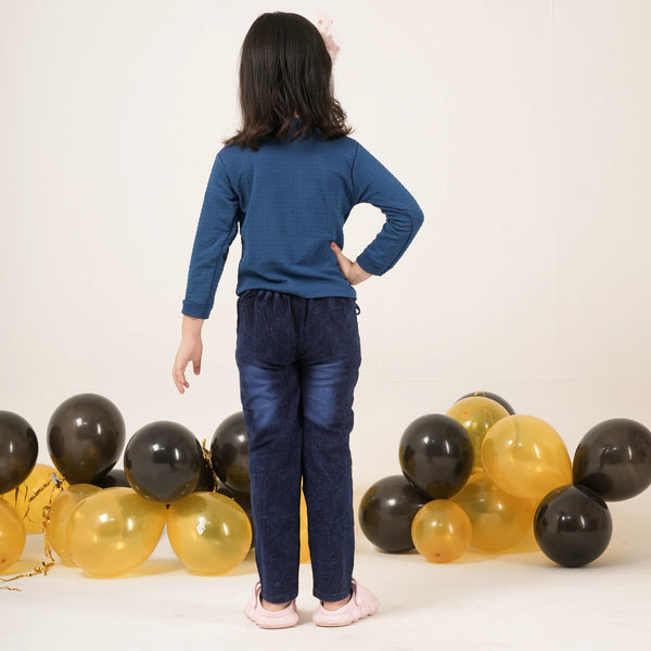 Girls Blue Full Sleeve T-Shirt with Cute Applique – Stylish Kids Casual Wear