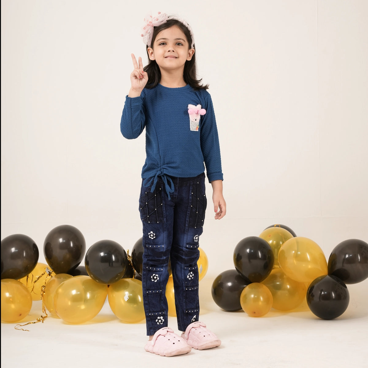 Girls Blue Full Sleeve T-Shirt with Cute Applique – Stylish Kids Casual Wear - image 1