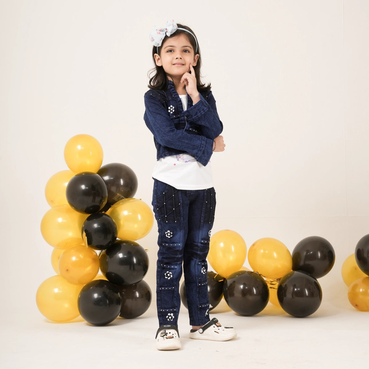 Girls Denim Jacket & Jeans Coord Set with Cartoon Tee – Stylish Kidswear - image 3