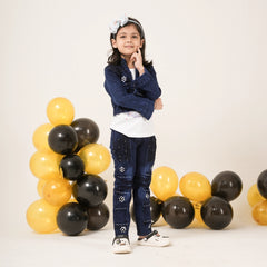 Girls Denim Jacket & Jeans Coord Set with Cartoon Tee – Stylish Kidswear