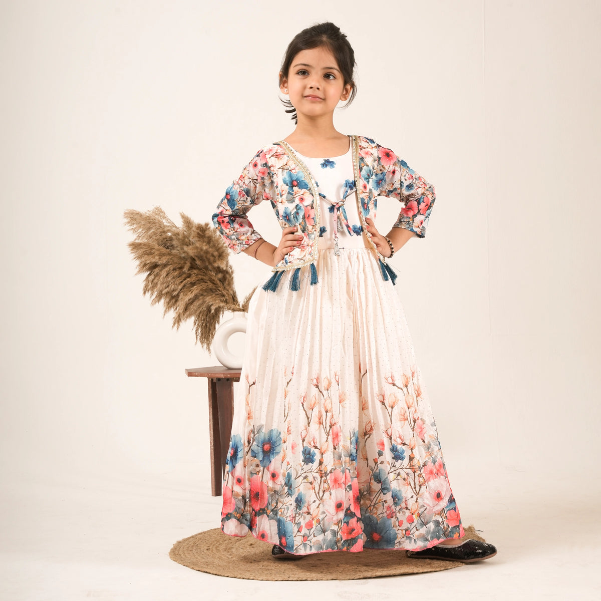 Girls Floral Printed Ethnic Dress with Jacket – Party & Festive Wear - image 2