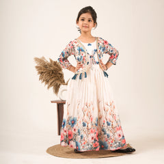 Girls Floral Printed Ethnic Dress with Jacket – Party & Festive Wear