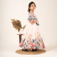 Girls Floral Printed Ethnic Dress with Jacket – Party & Festive Wear