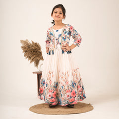 Girls Floral Printed Ethnic Dress with Jacket – Party & Festive Wear