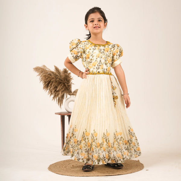 Girls Floral Printed Gown – Elegant Party & Festive Wear Dress