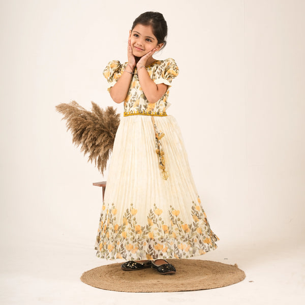 Girls Floral Printed Gown – Elegant Party & Festive Wear Dress