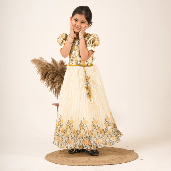 Girls Floral Printed Gown – Elegant Party & Festive Wear Dress