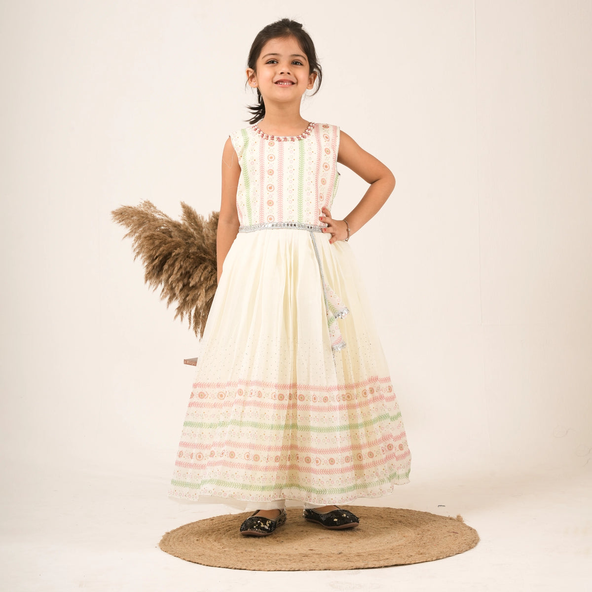 Girls Pastel Printed Gown – Traditional Party & Festive Wear Dress - image 1