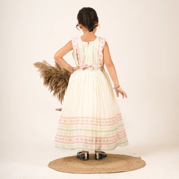 Girls Pastel Printed Gown – Traditional Party & Festive Wear Dress