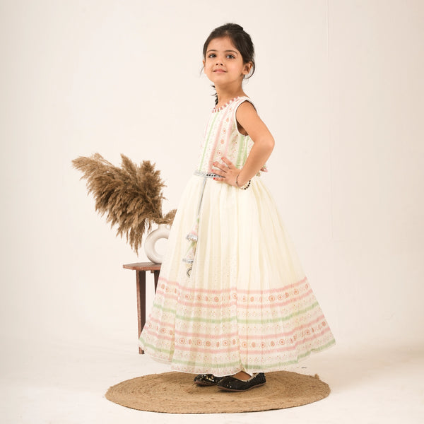 Girls Pastel Printed Gown – Traditional Party & Festive Wear Dress