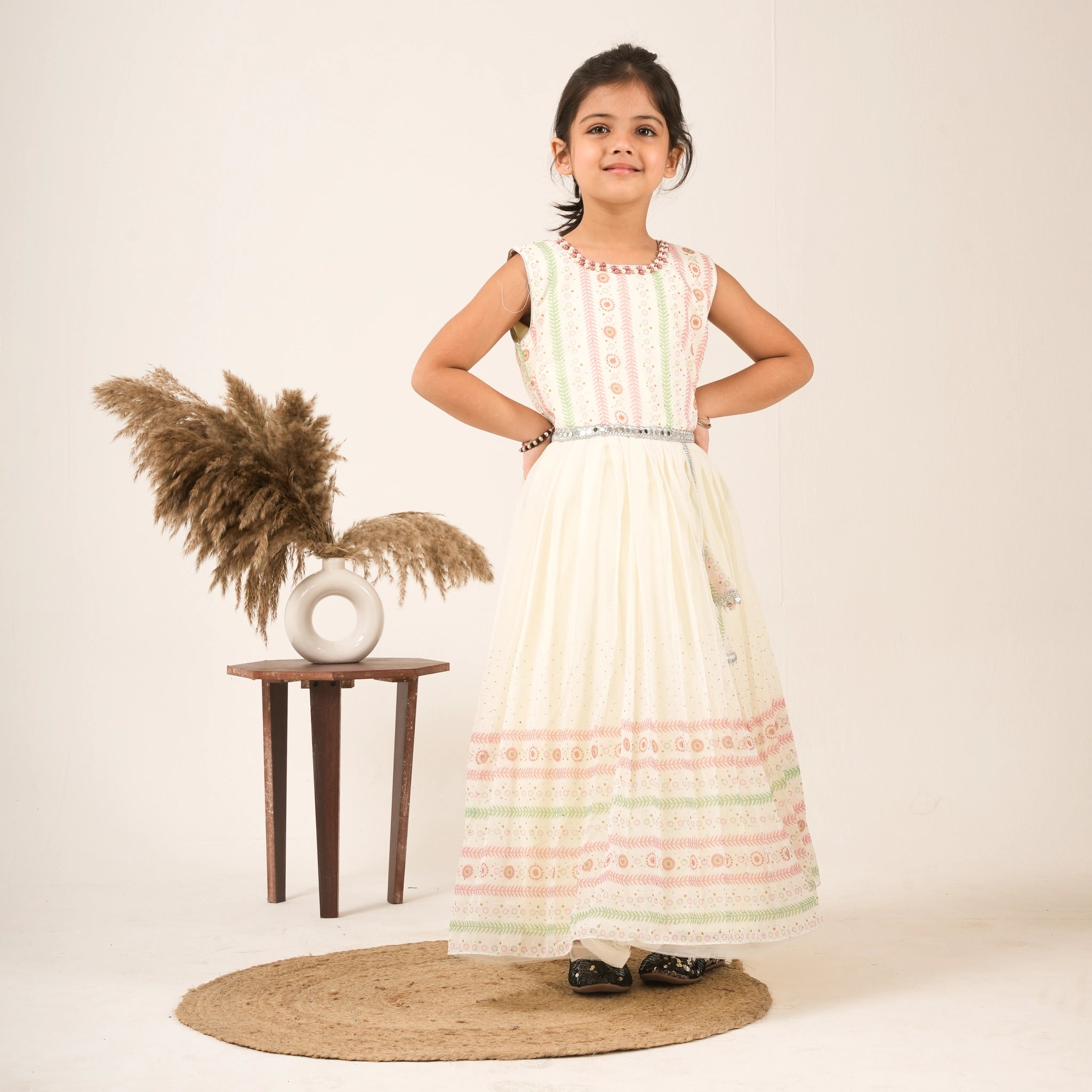 Girls Pastel Printed Gown – Traditional Party & Festive Wear Dress