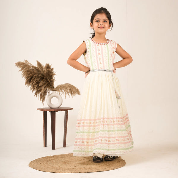 Girls Pastel Printed Gown – Traditional Party & Festive Wear Dress
