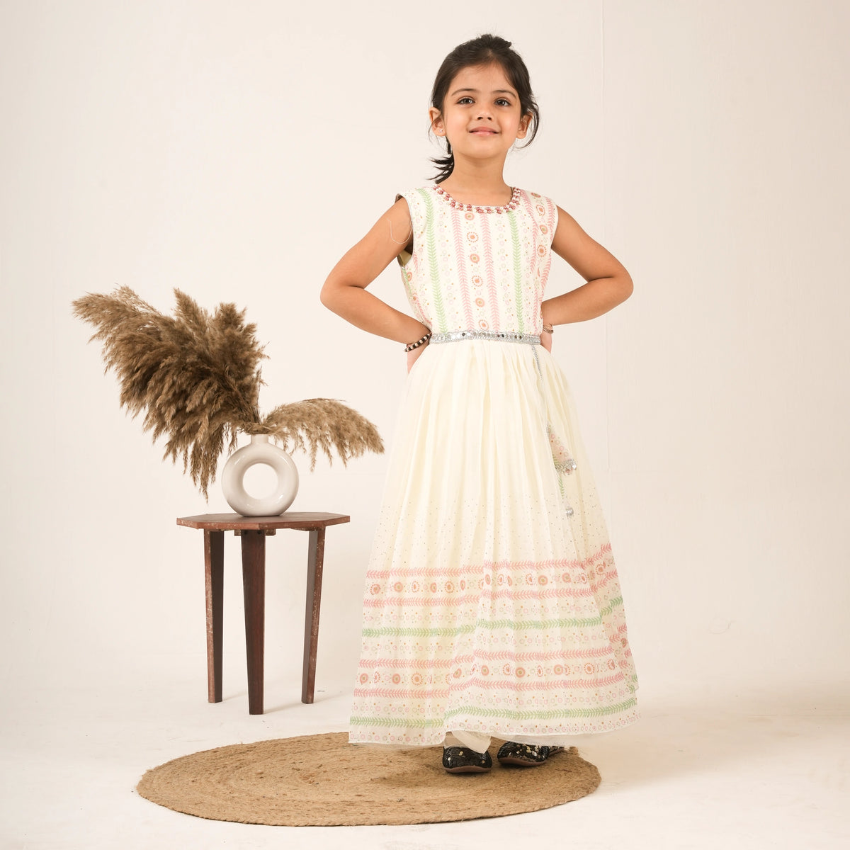 Girls Pastel Printed Gown – Traditional Party & Festive Wear Dress
