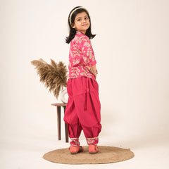 Girls Maroon Dhoti Style Ethnic Set with Jacket – Party & Festive Wear