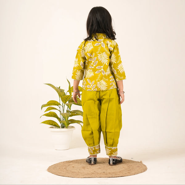 Girls Green Dhoti Style Ethnic Set with Jacket – Party & Festive Wear