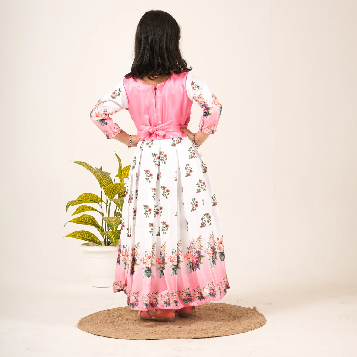 Girls Pink Floral Gown – Party Wear & Festive Ethnic Dress - image 3