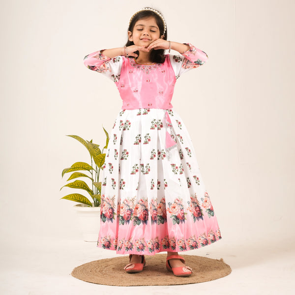 Girls Pink Floral Gown – Party Wear & Festive Ethnic Dress