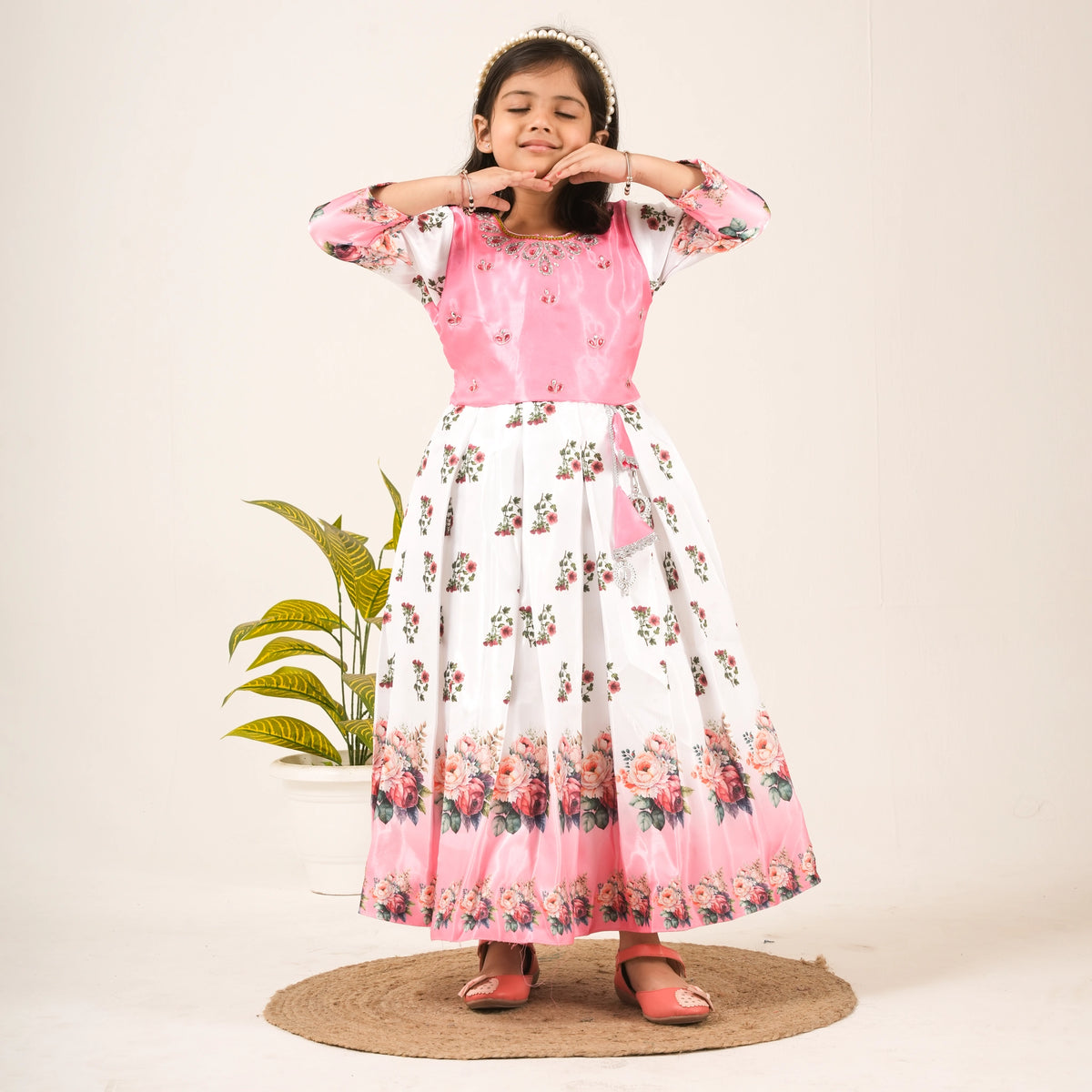 Girls Pink Floral Gown – Party Wear & Festive Ethnic Dress - image 4