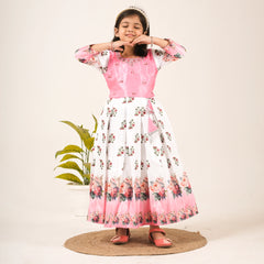 Girls Pink Floral Gown – Party Wear & Festive Ethnic Dress