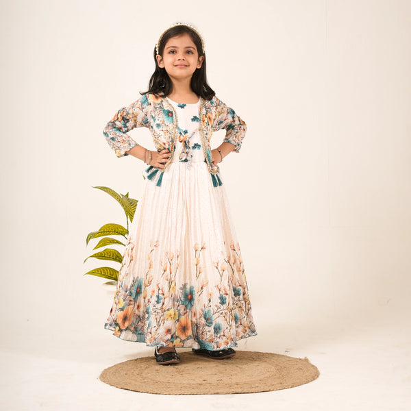 Girls Floral Gown with Jacket – Party & Festive Ethnic Wear