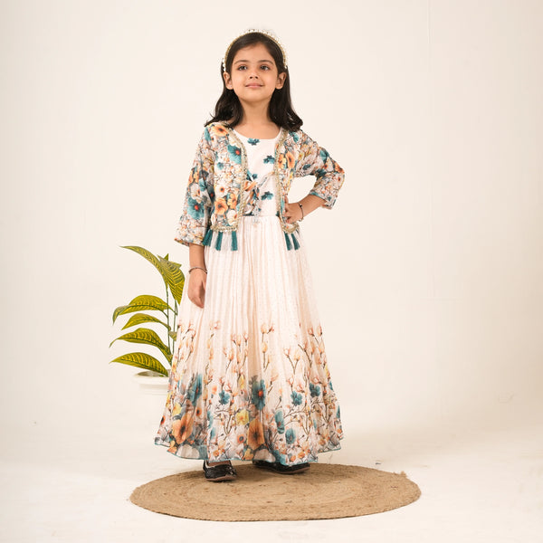 Girls Floral Gown with Jacket – Party & Festive Ethnic Wear