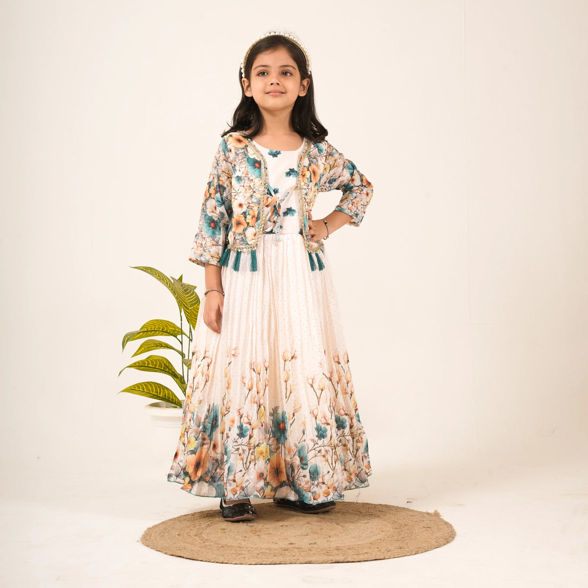 Girls Floral Gown with Jacket – Party & Festive Ethnic Wear