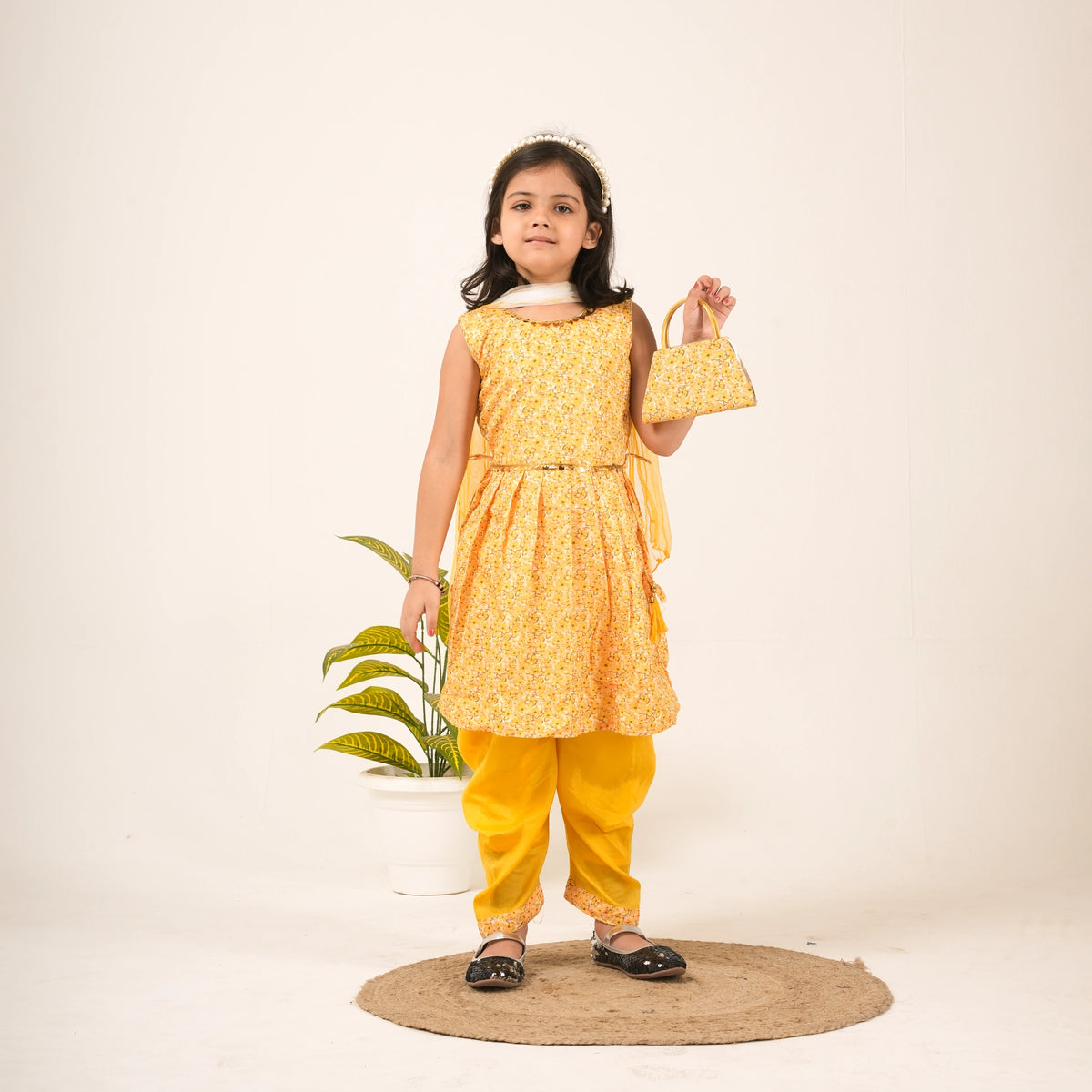 Girls Yellow Salwar Suit with Dupatta & Purse – Festive & Party Wear - image 1
