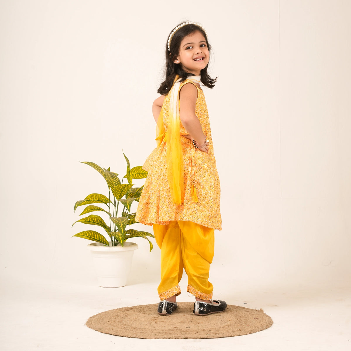 Girls Yellow Salwar Suit with Dupatta & Purse – Festive & Party Wear - image 3