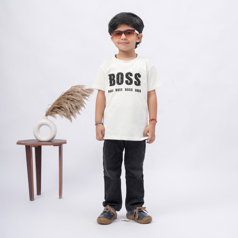 Boys BOSS Printed T-Shirt – White, Black, Purple & Grey