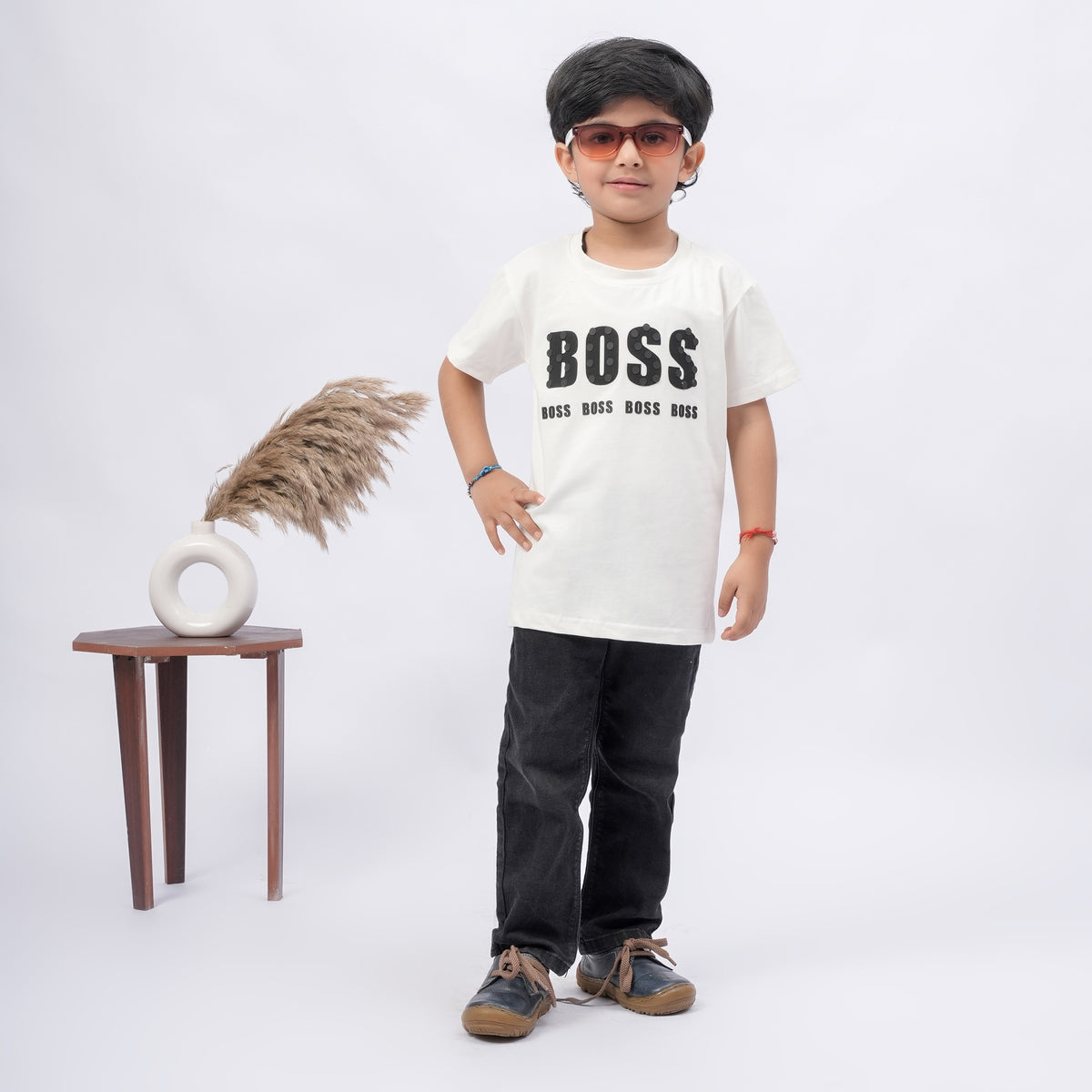 Boys BOSS Printed T-Shirt – White, Black, Purple & Grey - image 1