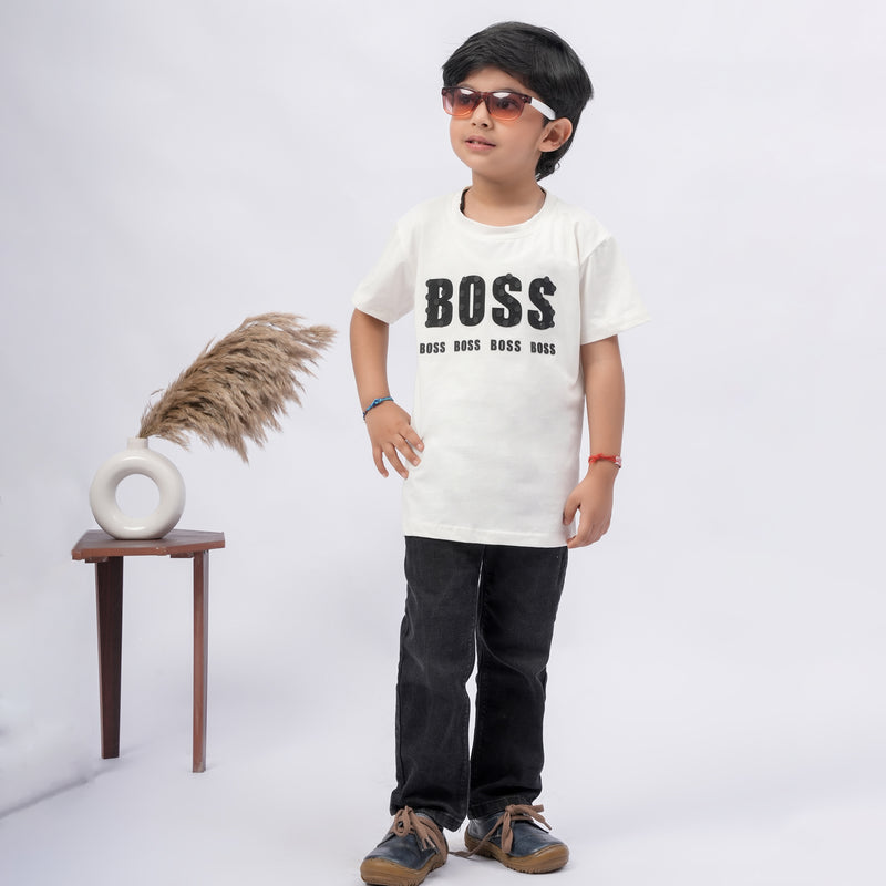 Boys BOSS Printed T-Shirt – White, Black, Purple & Grey
